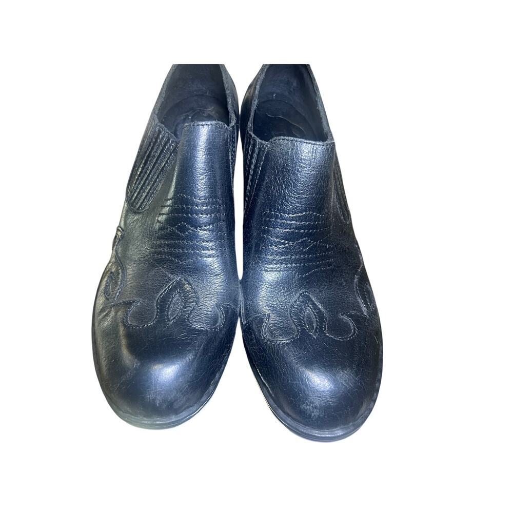 Born Black Distressed Leather Western Ankle Booties Comfort Heels EU 38 - Picture 4 of 13